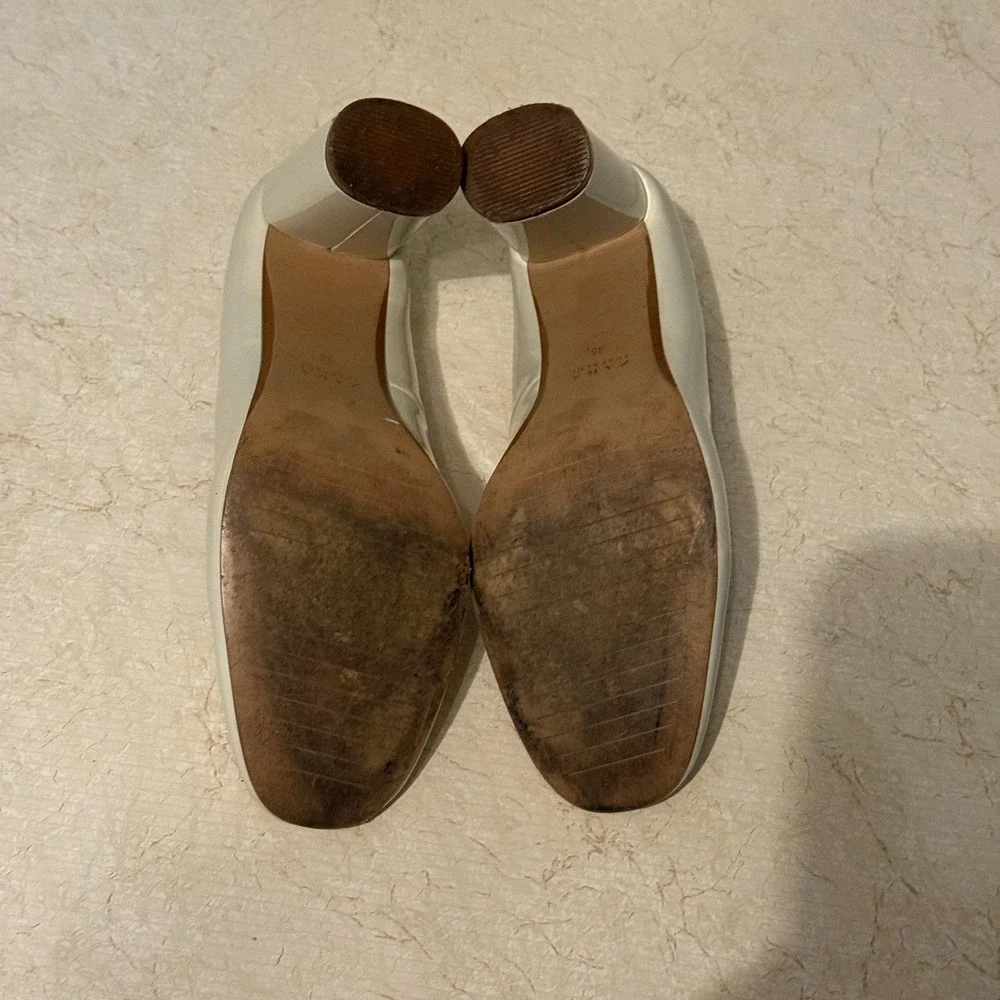 ZARA Trafaluc Block Heel Pumps Patent‎ Ivory White Size 38 US 7.5–8 S